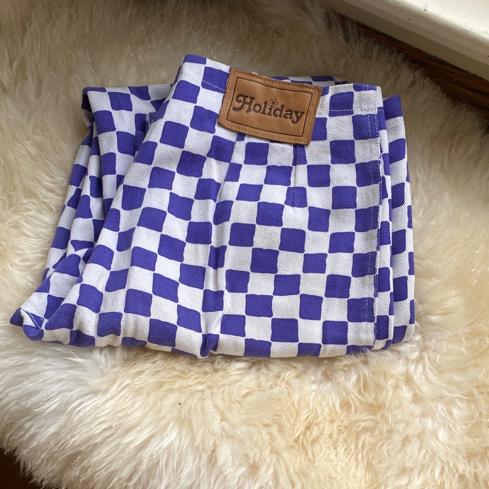Holiday Purple and White Checkered Pants